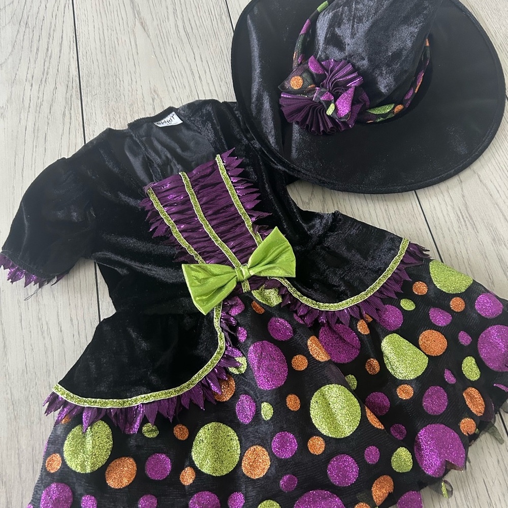 Toddler Witch Costume with Hat - Black, Purple, Green